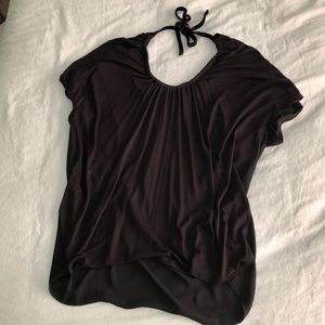 NWT LOFT Black Velvet Tie Back Mixed Media Top